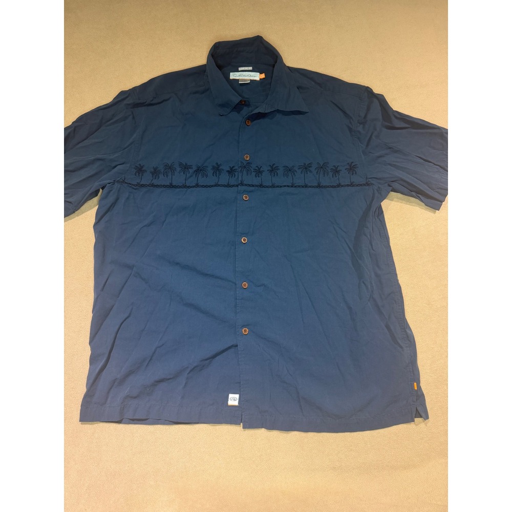 Quiksilver Edition Mens XL Blue Embroidered Palm Tree Button Down Shirt L509393